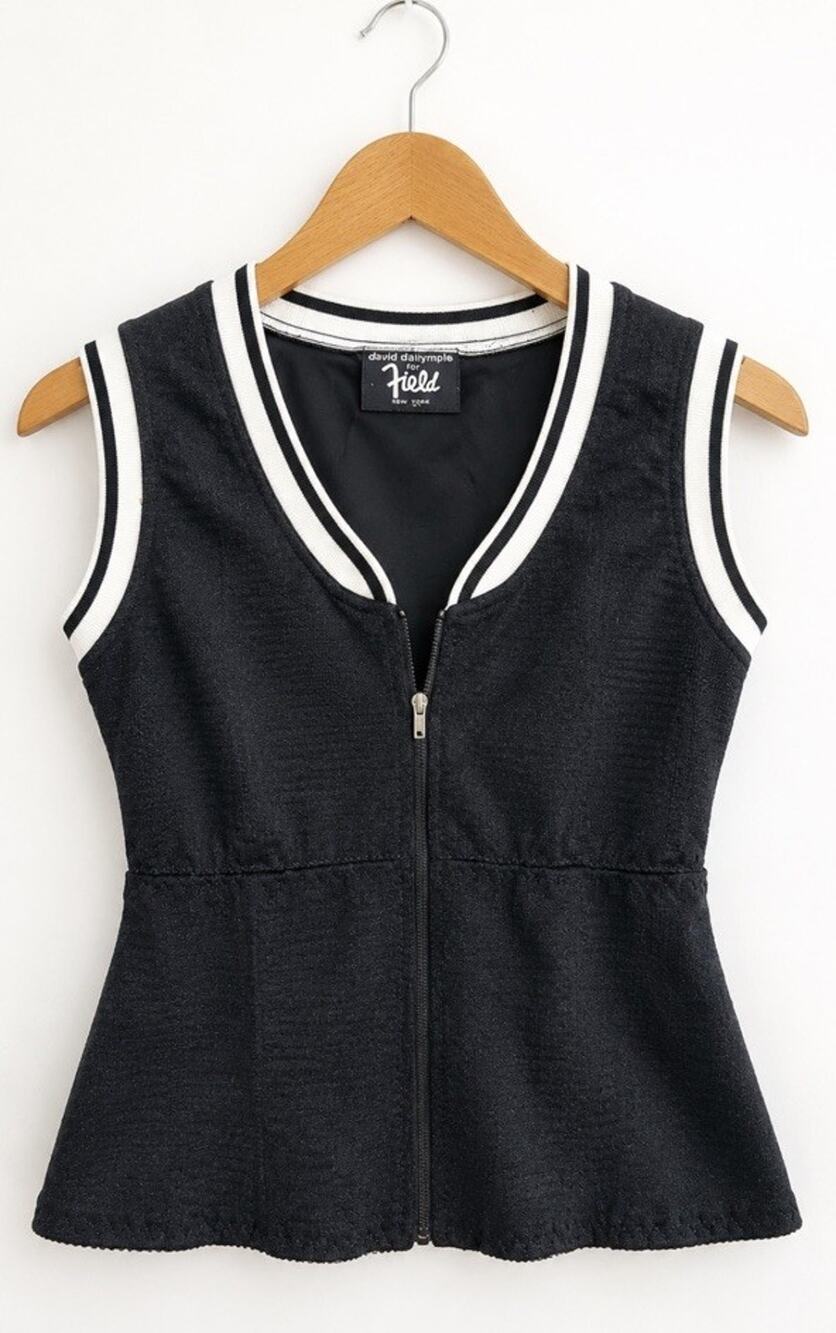 Vintage 90s David Dalrymple for Field NY Black Zip Vest Top Varsity Y2K S M